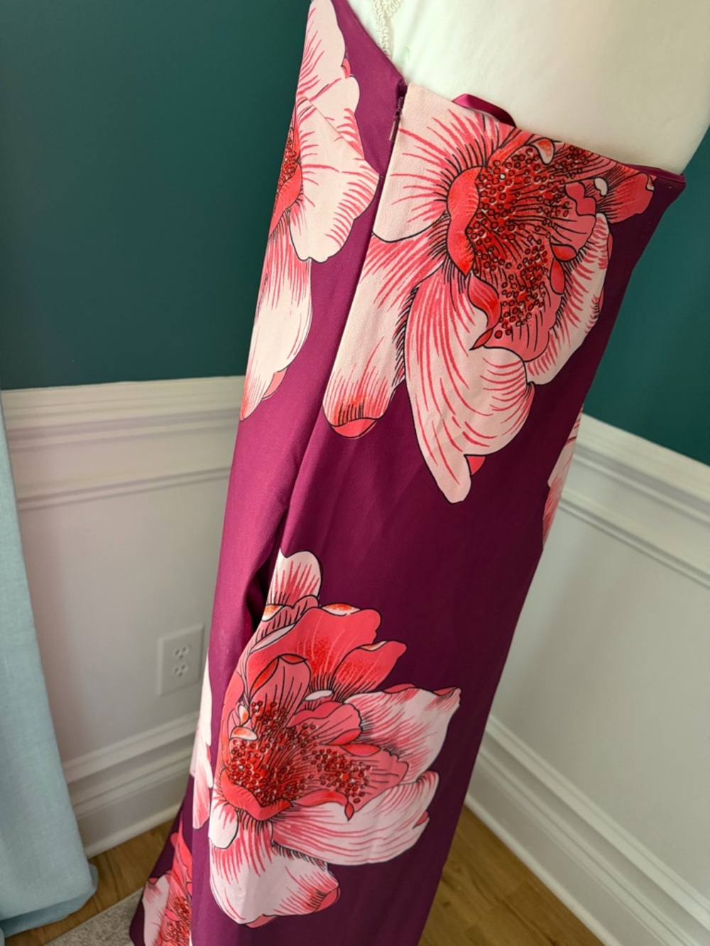 BHLDN Strapless Maxi Dress in Plum with Pink Floral Print - Picture 3 of 5